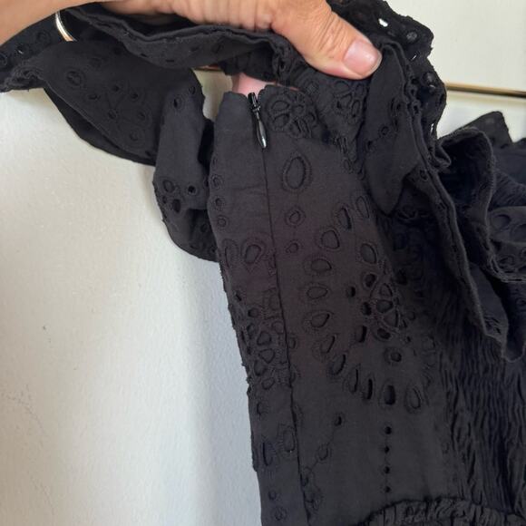 Zara Black Embroidered Eyelet Off The Shoulder Ruffle Midi Dress XS - Picture 10 of 11